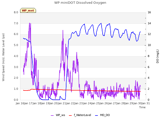 plot of WP miniDOT Dissolved Oxygen