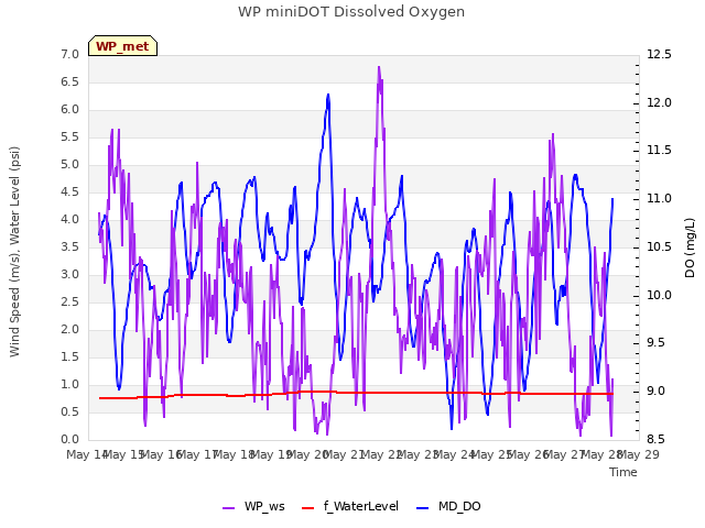 plot of WP miniDOT Dissolved Oxygen