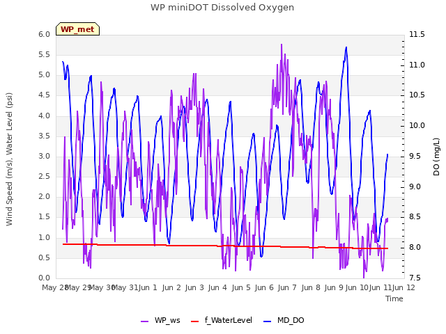 plot of WP miniDOT Dissolved Oxygen