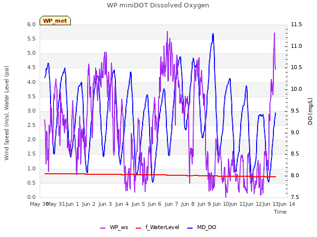 plot of WP miniDOT Dissolved Oxygen