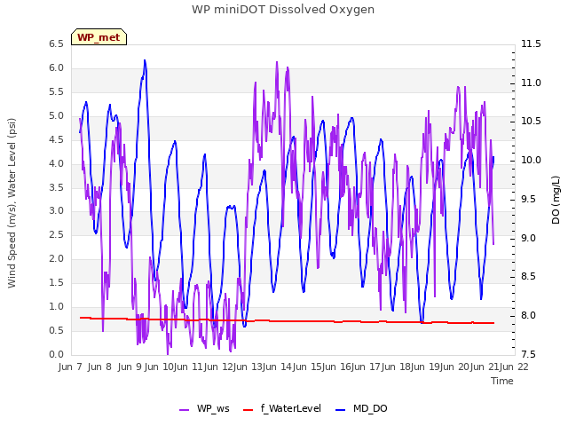 plot of WP miniDOT Dissolved Oxygen