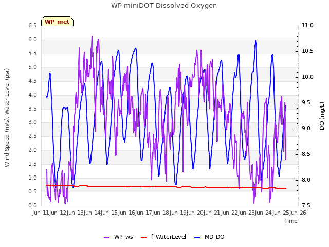 plot of WP miniDOT Dissolved Oxygen