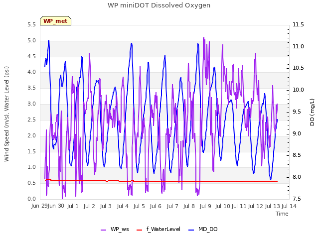 plot of WP miniDOT Dissolved Oxygen