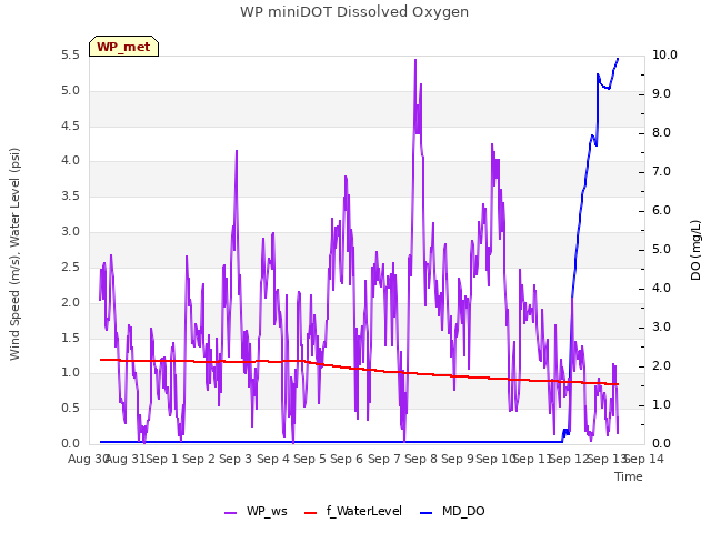 plot of WP miniDOT Dissolved Oxygen