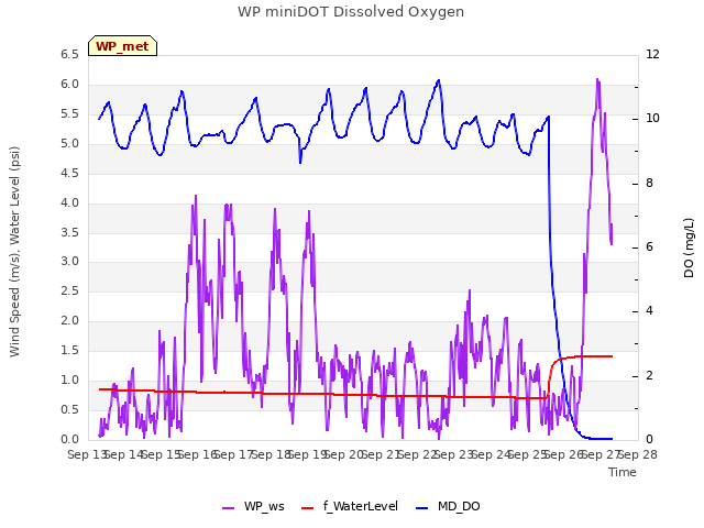 plot of WP miniDOT Dissolved Oxygen