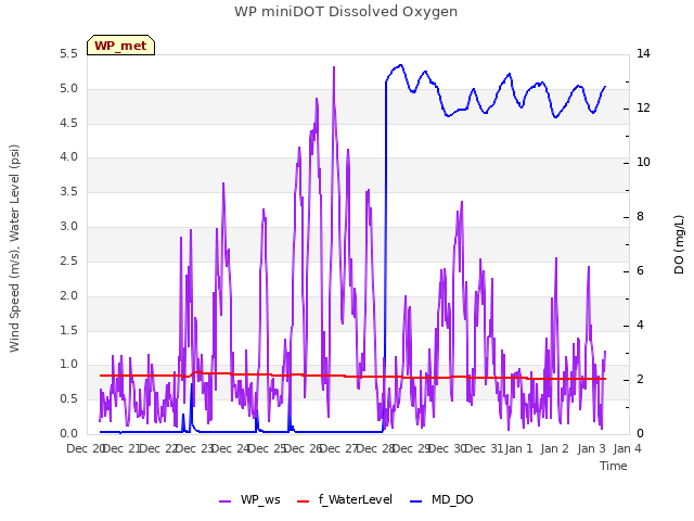 plot of WP miniDOT Dissolved Oxygen