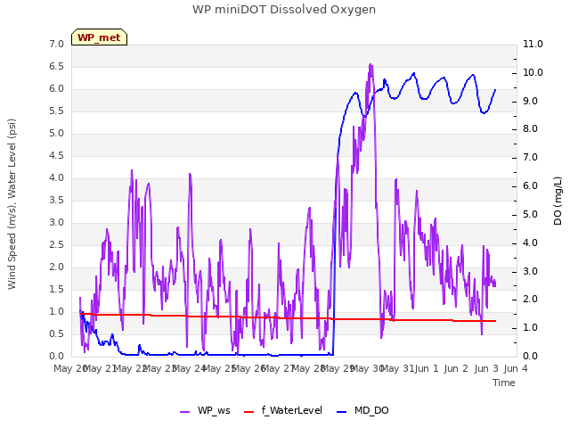 plot of WP miniDOT Dissolved Oxygen