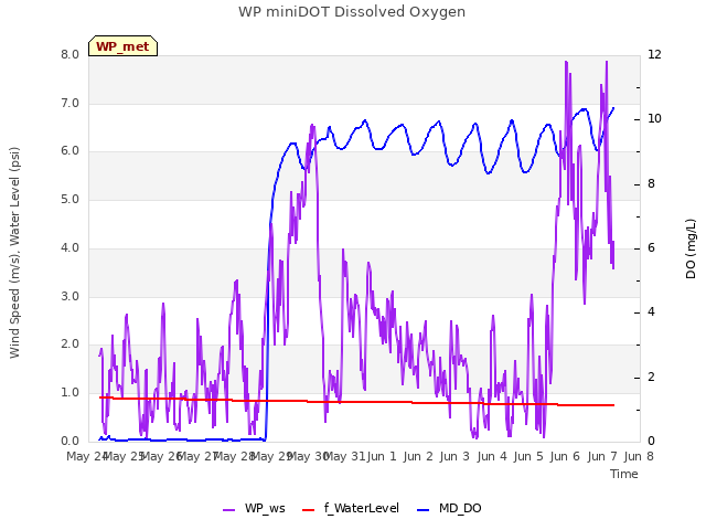 plot of WP miniDOT Dissolved Oxygen