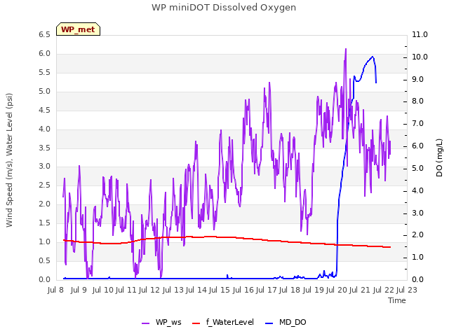 plot of WP miniDOT Dissolved Oxygen