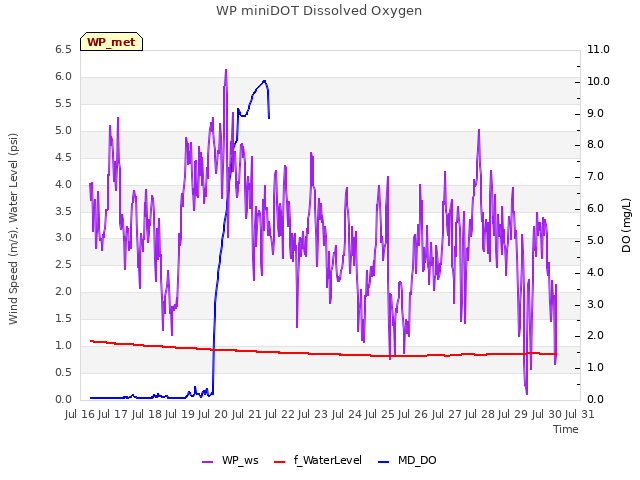 plot of WP miniDOT Dissolved Oxygen