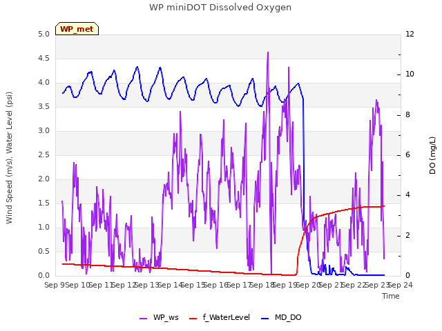 plot of WP miniDOT Dissolved Oxygen