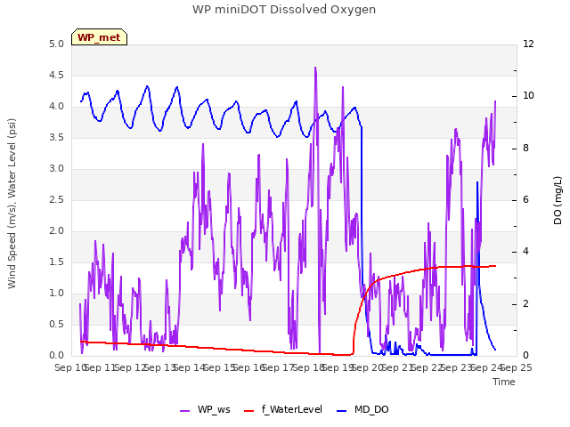 plot of WP miniDOT Dissolved Oxygen