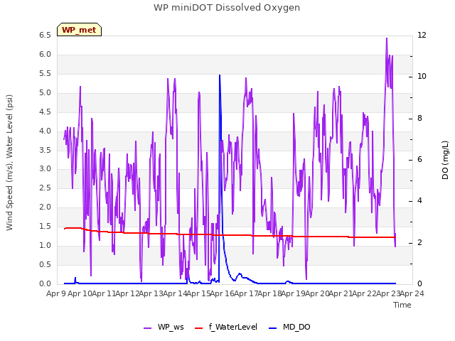 plot of WP miniDOT Dissolved Oxygen