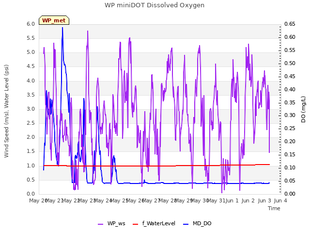 plot of WP miniDOT Dissolved Oxygen