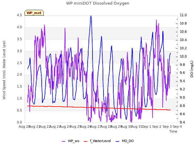 plot of WP miniDOT Dissolved Oxygen