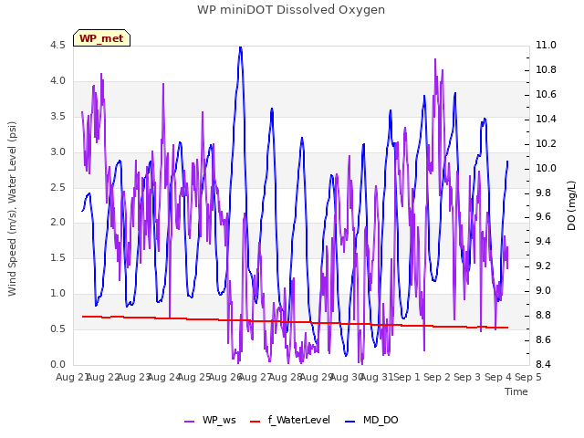 plot of WP miniDOT Dissolved Oxygen