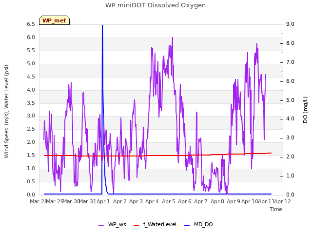 plot of WP miniDOT Dissolved Oxygen