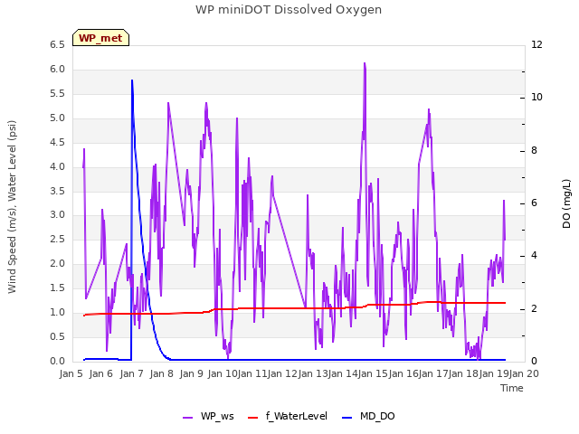 plot of WP miniDOT Dissolved Oxygen