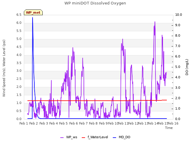 plot of WP miniDOT Dissolved Oxygen