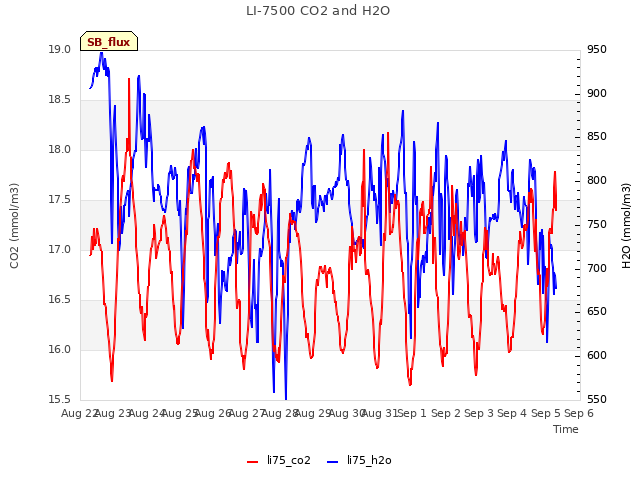 plot of LI-7500 CO2 and H2O