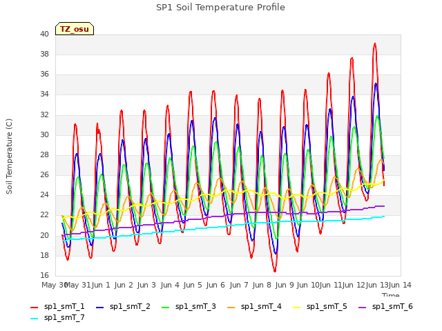 plot of SP1 Soil Temperature Profile