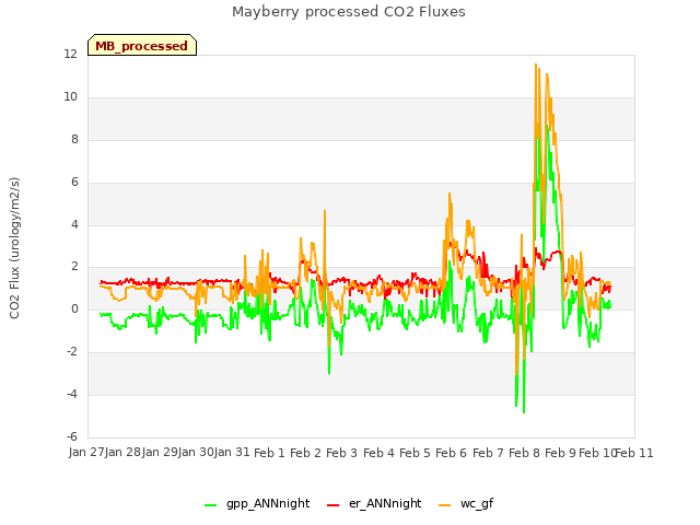 plot of Mayberry processed CO2 Fluxes