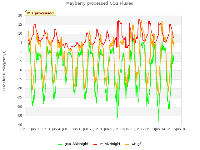 plot of Mayberry processed CO2 Fluxes