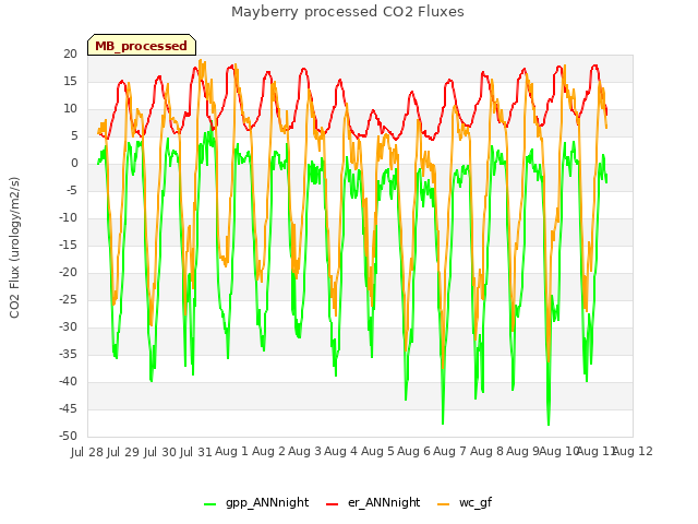 plot of Mayberry processed CO2 Fluxes