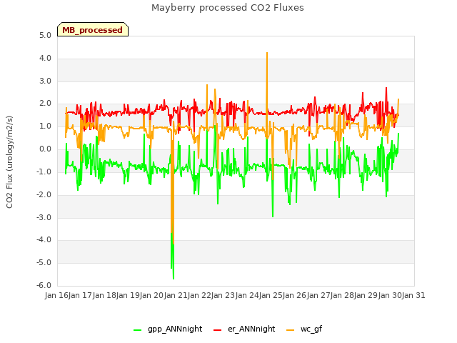 plot of Mayberry processed CO2 Fluxes