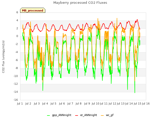 plot of Mayberry processed CO2 Fluxes