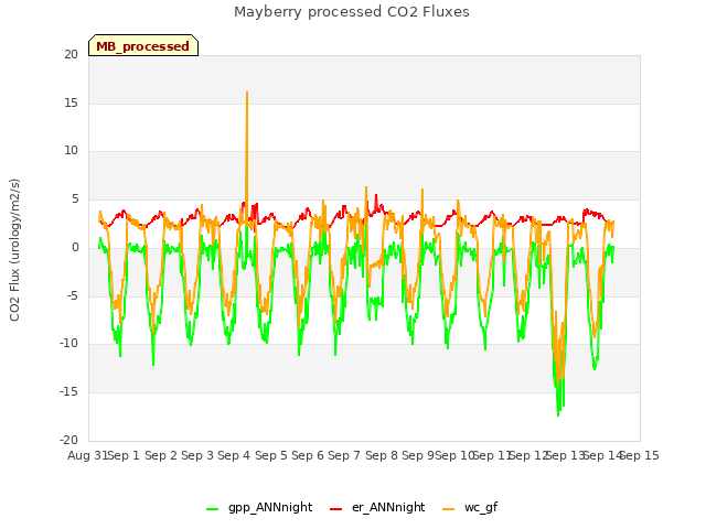 plot of Mayberry processed CO2 Fluxes