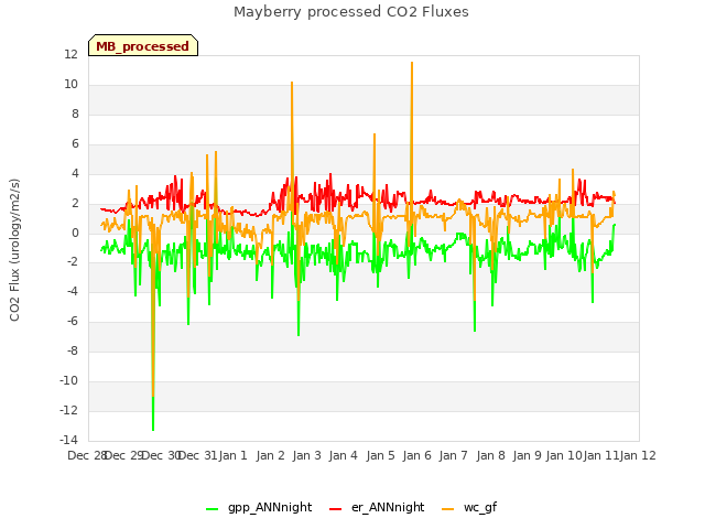 plot of Mayberry processed CO2 Fluxes