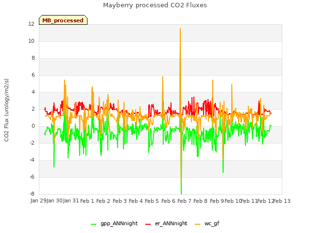 plot of Mayberry processed CO2 Fluxes