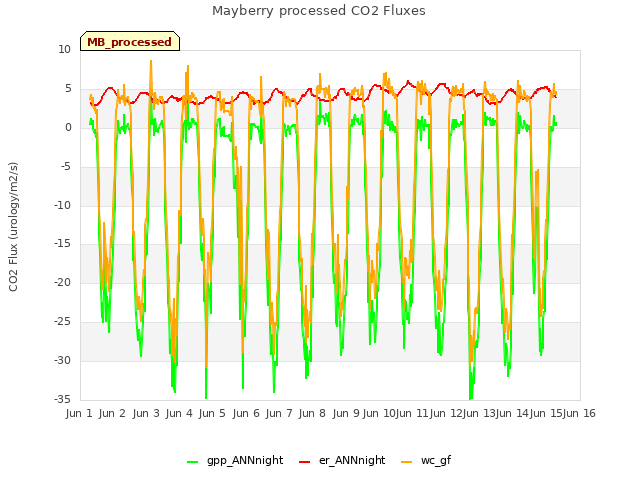 plot of Mayberry processed CO2 Fluxes