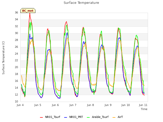 Graph showing Surface Temperature