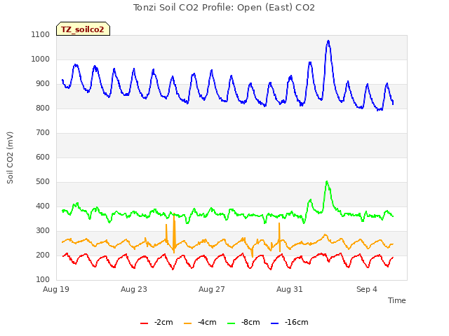 Explore the graph:Tonzi Soil CO2 Profile: Open (East) CO2 in a new window