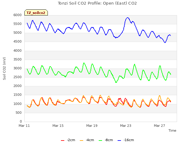 Explore the graph:Tonzi Soil CO2 Profile: Open (East) CO2 in a new window