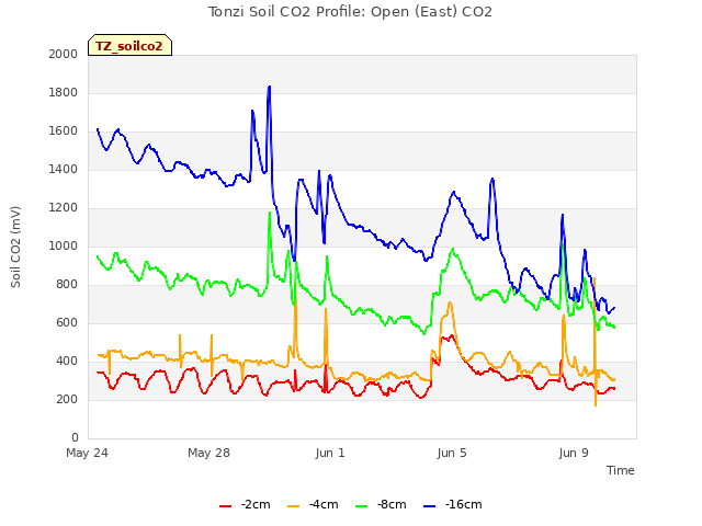 Explore the graph:Tonzi Soil CO2 Profile: Open (East) CO2 in a new window