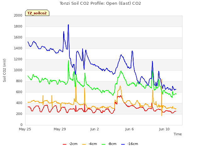 Explore the graph:Tonzi Soil CO2 Profile: Open (East) CO2 in a new window
