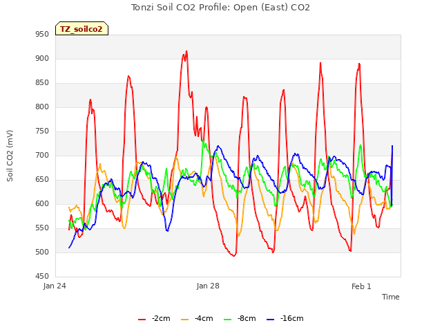 Explore the graph:Tonzi Soil CO2 Profile: Open (East) CO2 in a new window