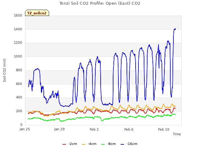 Explore the graph:Tonzi Soil CO2 Profile: Open (East) CO2 in a new window