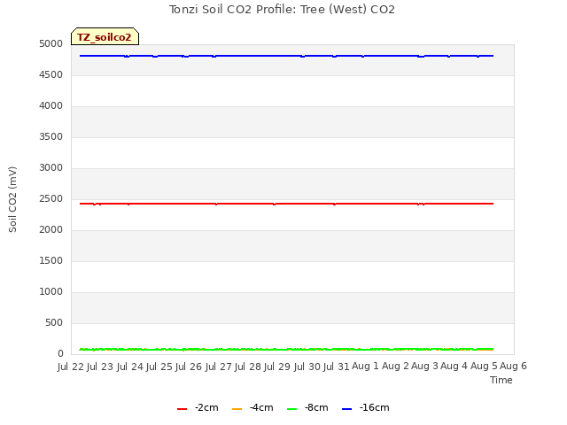 Graph showing Tonzi Soil CO2 Profile: Tree (West) CO2