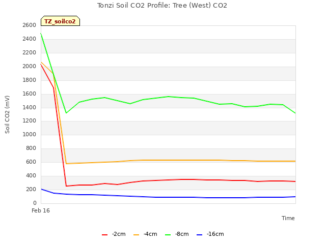 plot of Tonzi Soil CO2 Profile: Tree (West) CO2