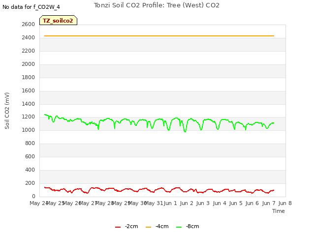 plot of Tonzi Soil CO2 Profile: Tree (West) CO2