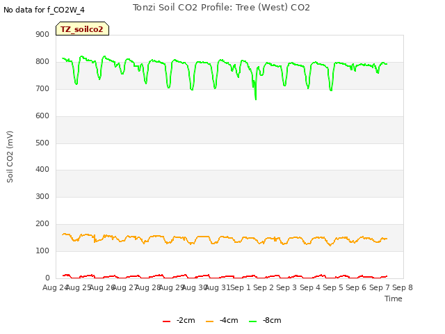 plot of Tonzi Soil CO2 Profile: Tree (West) CO2