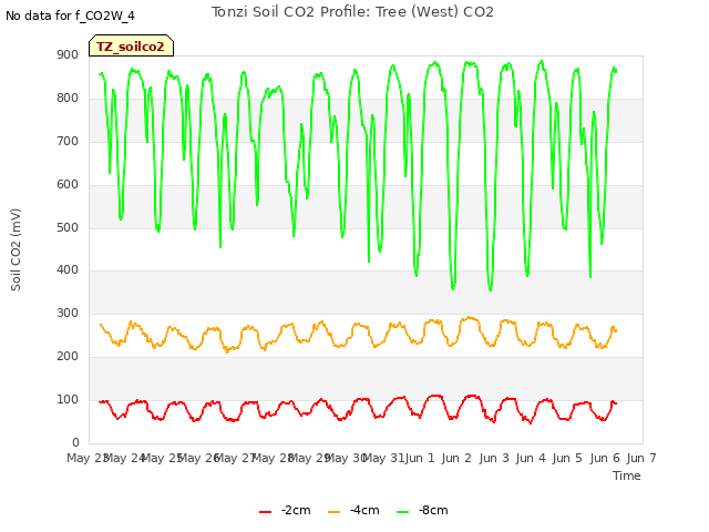 plot of Tonzi Soil CO2 Profile: Tree (West) CO2