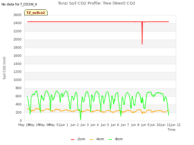 plot of Tonzi Soil CO2 Profile: Tree (West) CO2