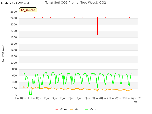 plot of Tonzi Soil CO2 Profile: Tree (West) CO2