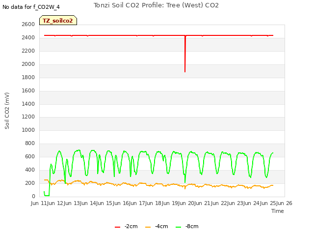 plot of Tonzi Soil CO2 Profile: Tree (West) CO2