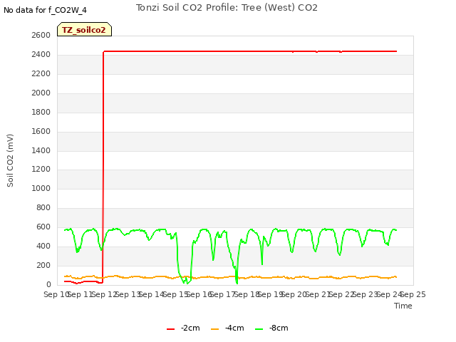 plot of Tonzi Soil CO2 Profile: Tree (West) CO2